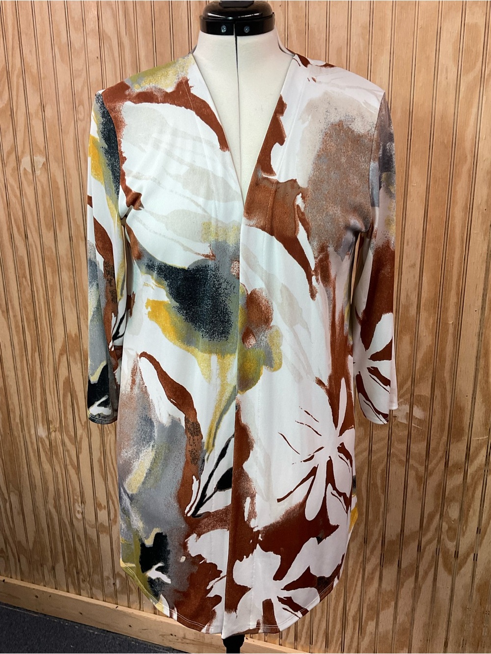 Chico's Abstract Floral Open-Front Cardigan